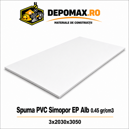 Placa rigida PVC Simopor EP Alb 0.45 g/cm3, 3x2030x3050 mm